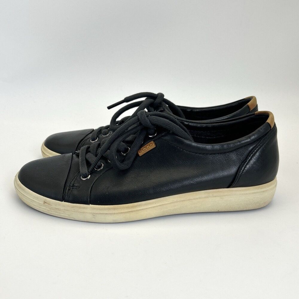 ECCO Soft 7 Comfort Sneakers Womens Sz 7-7.5 Black Leather Low Top Casual City